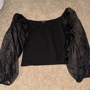 Express Black Blouse with Sheer Sleeves